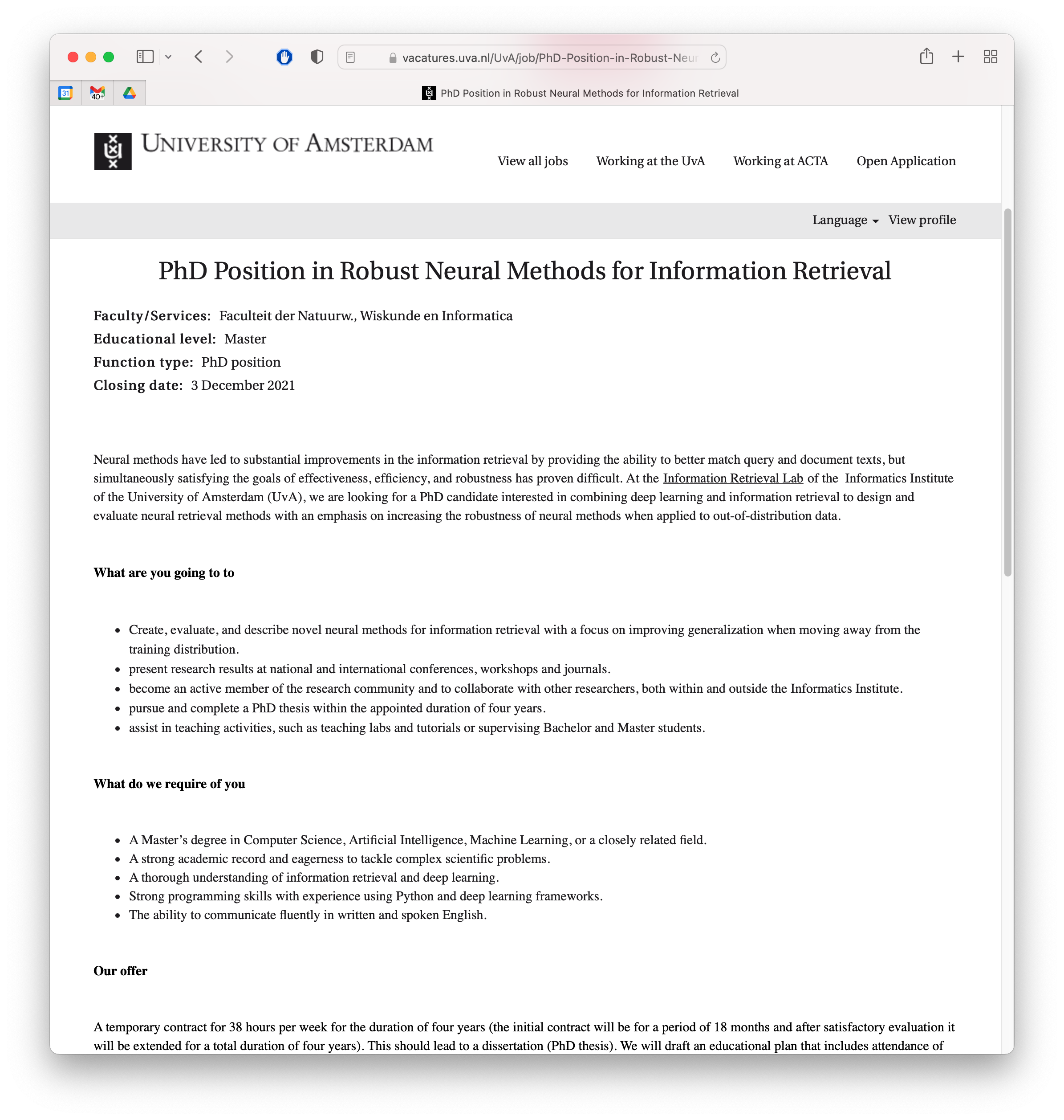 PhD position in Robust Neural Methods for Information Retrieval