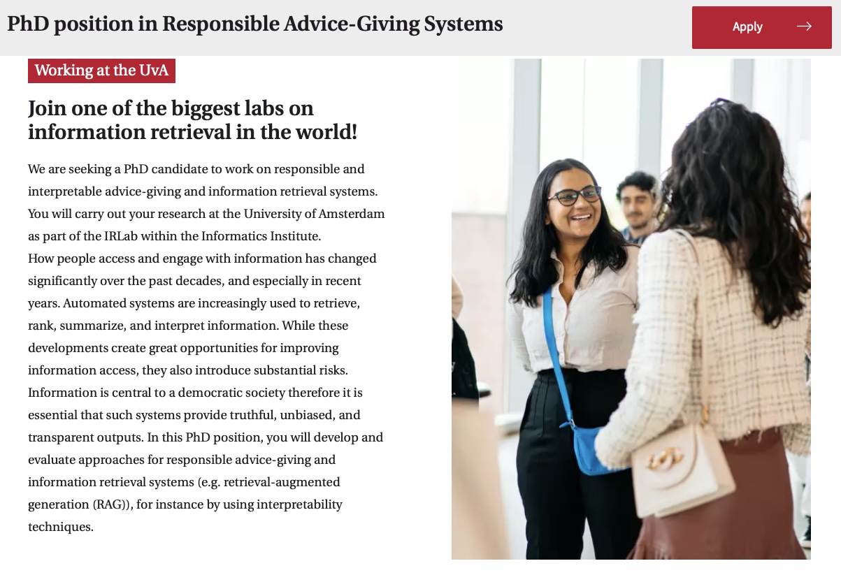 PhD Position in Responsible Advice-Giving Systems